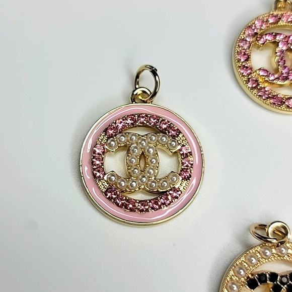 CC Zipper Pulls Charms Rhinestone Pearl Gold - Picture 3 of 10